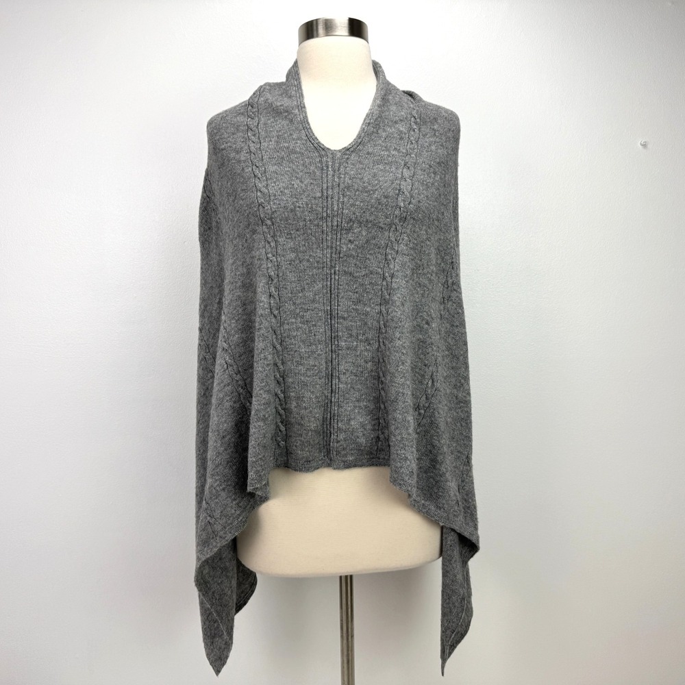 Hand Made‎ in Nepal Cashmere Cable Knit Poncho Wrap Sweater Gray One Size Boho
